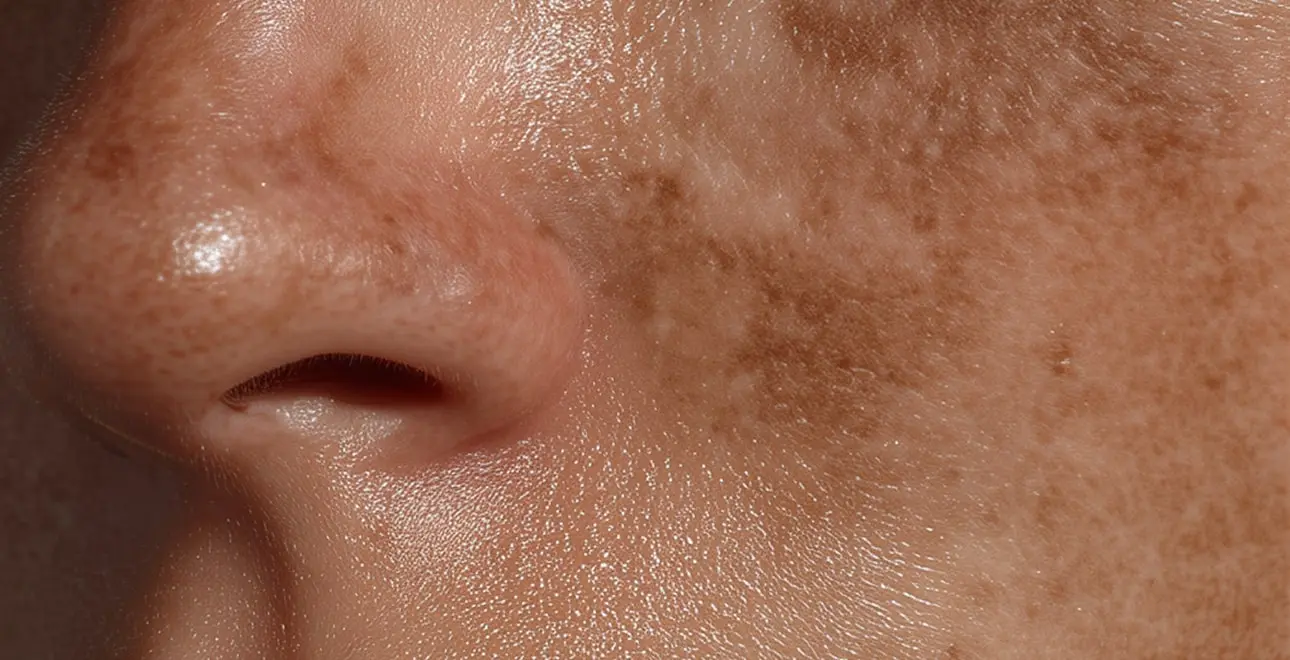 Close-up of nose and freckled cheek