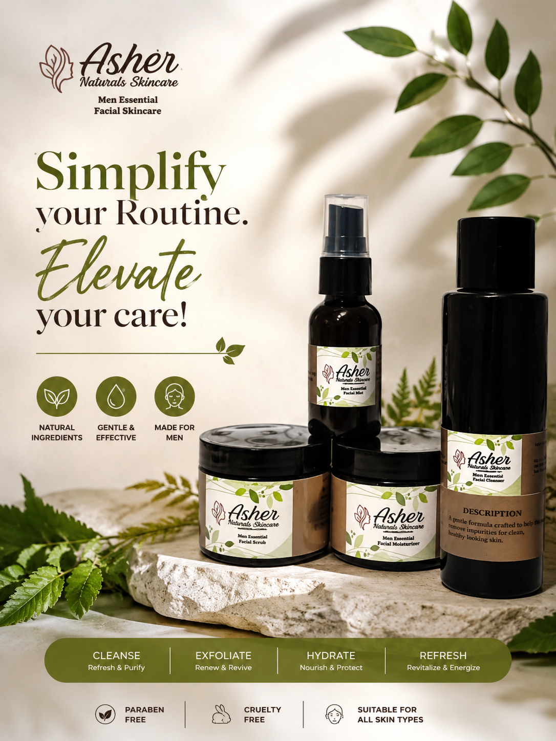 Men's natural skincare product set Men's natural skincare product set
