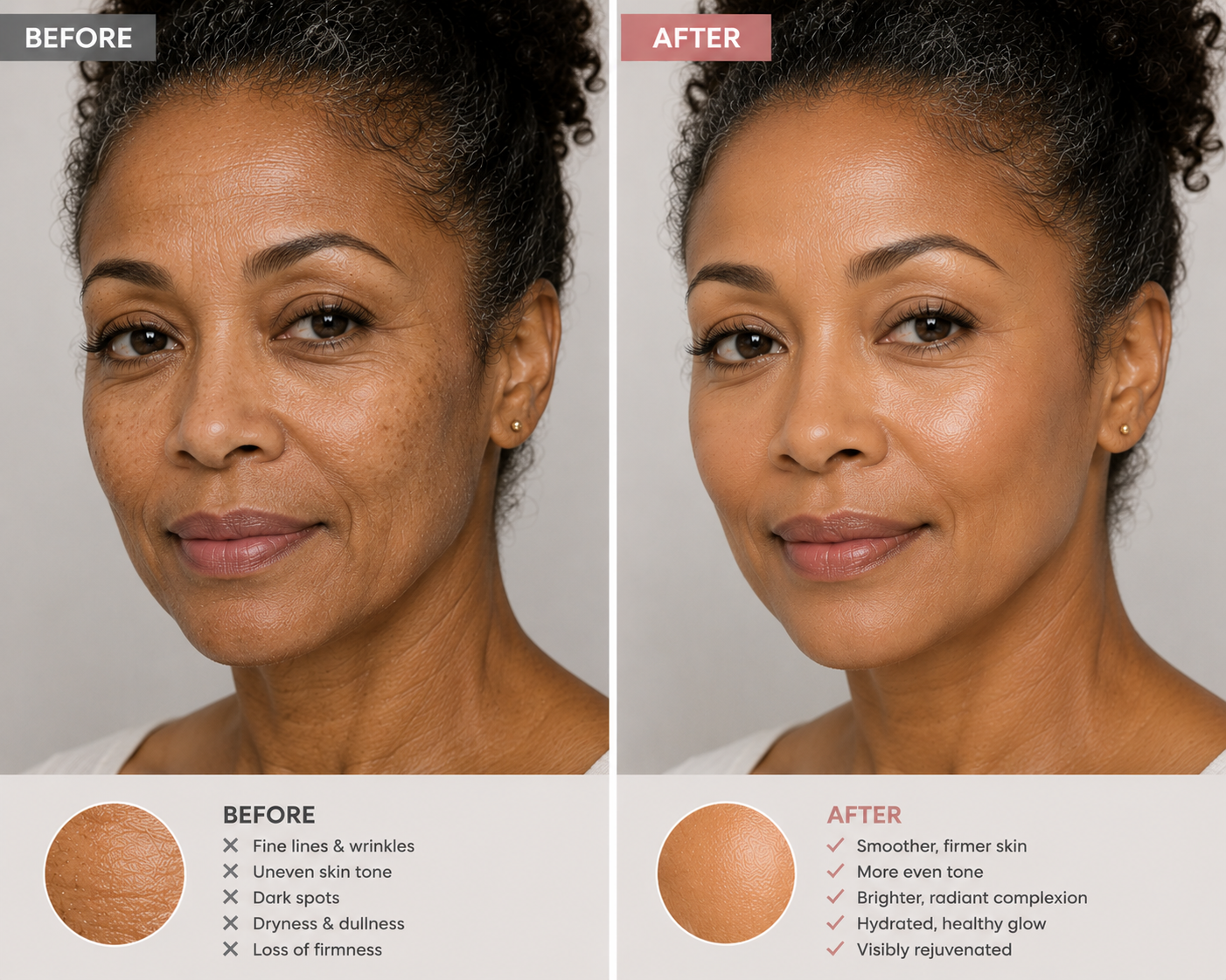 Before and after anti-aging skincare results