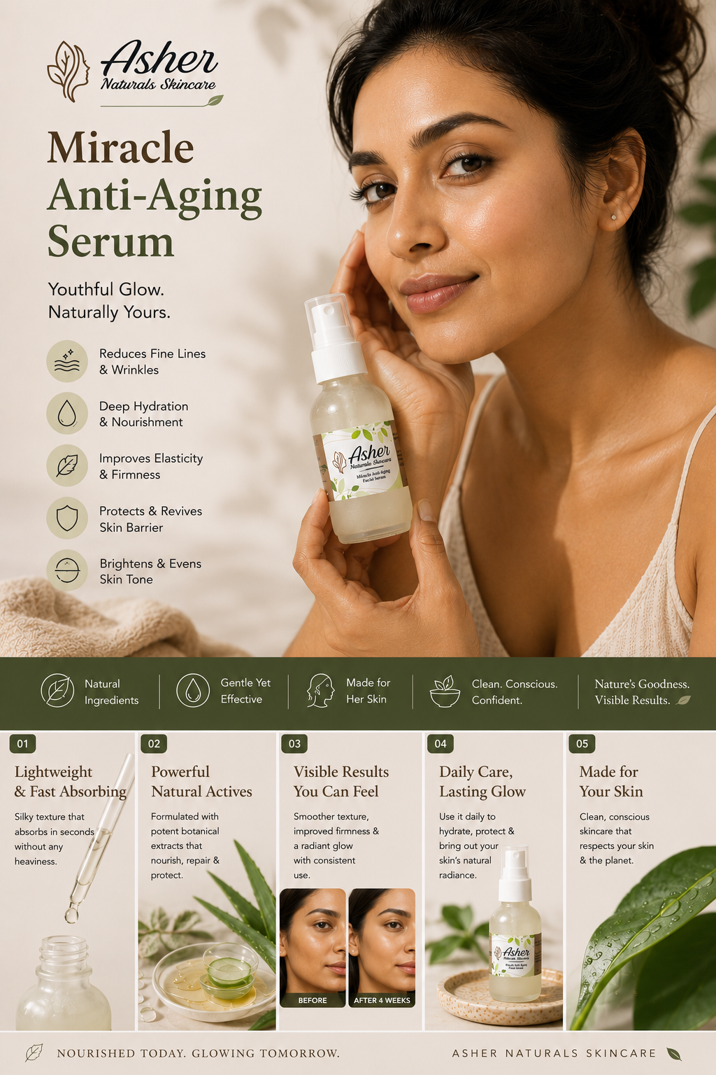 Woman holding Asher Miracle Anti-Aging Serum